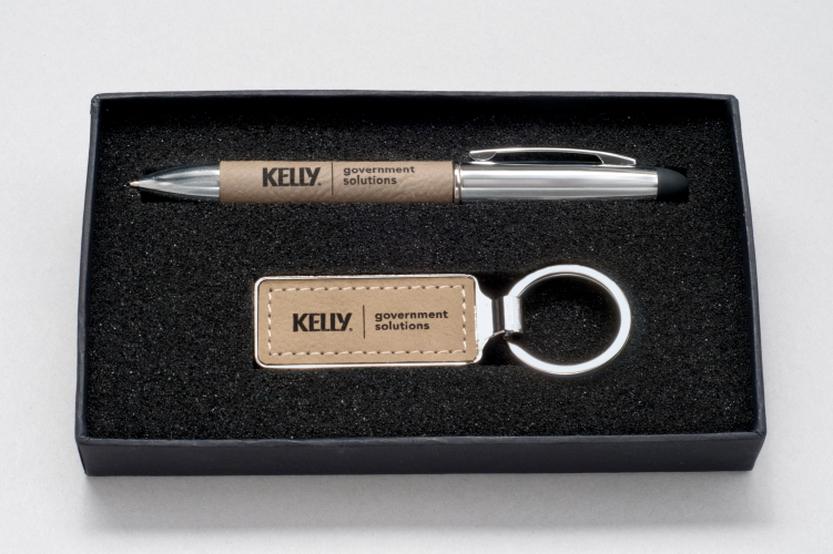 Taupe Leather Gift Pen and Key Ring