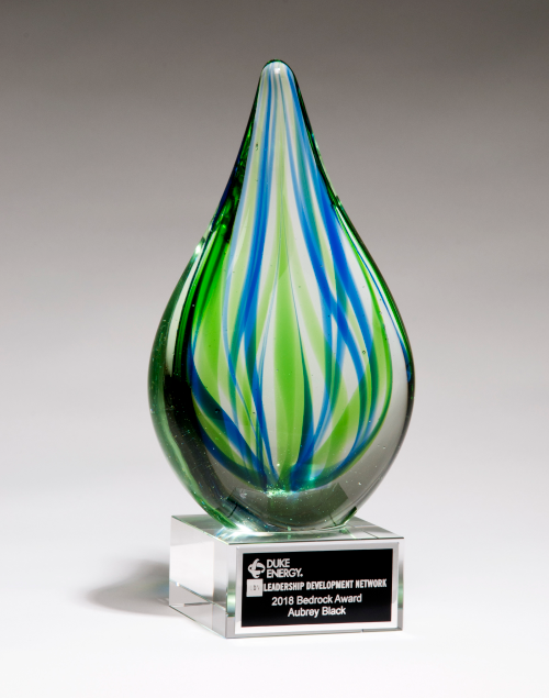 Droplet-Shaped Art Glass Award with Clear Glass Base