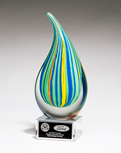 Droplet-Shaped Art Glass Award with Clear Glass Base