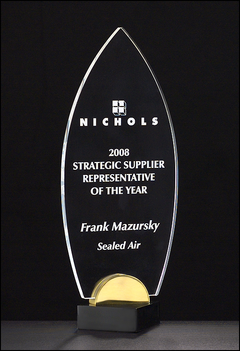 Flame Acrylic Award on Black and Gold Metal Base