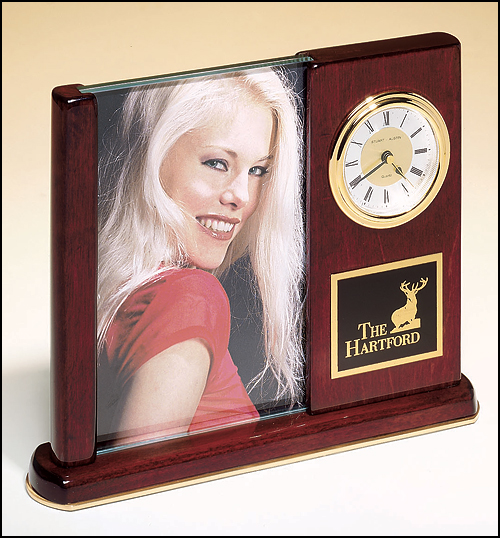 Rosewood Piano Finish Photo Desk Clock