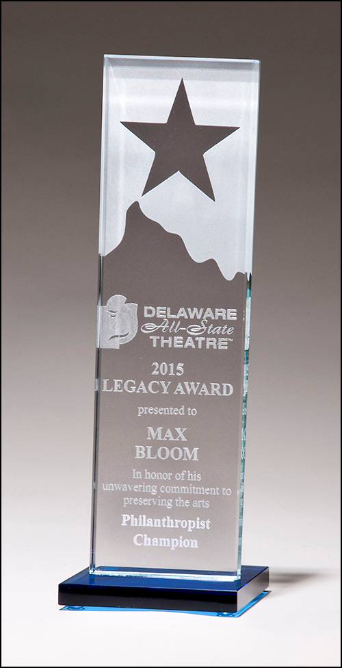 Glass Award with Etched Star and Mountain Peak 