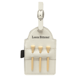 5" x 3 1/4" Laserable Leatherette Golf Bag Tag with 3 Wooden Tees