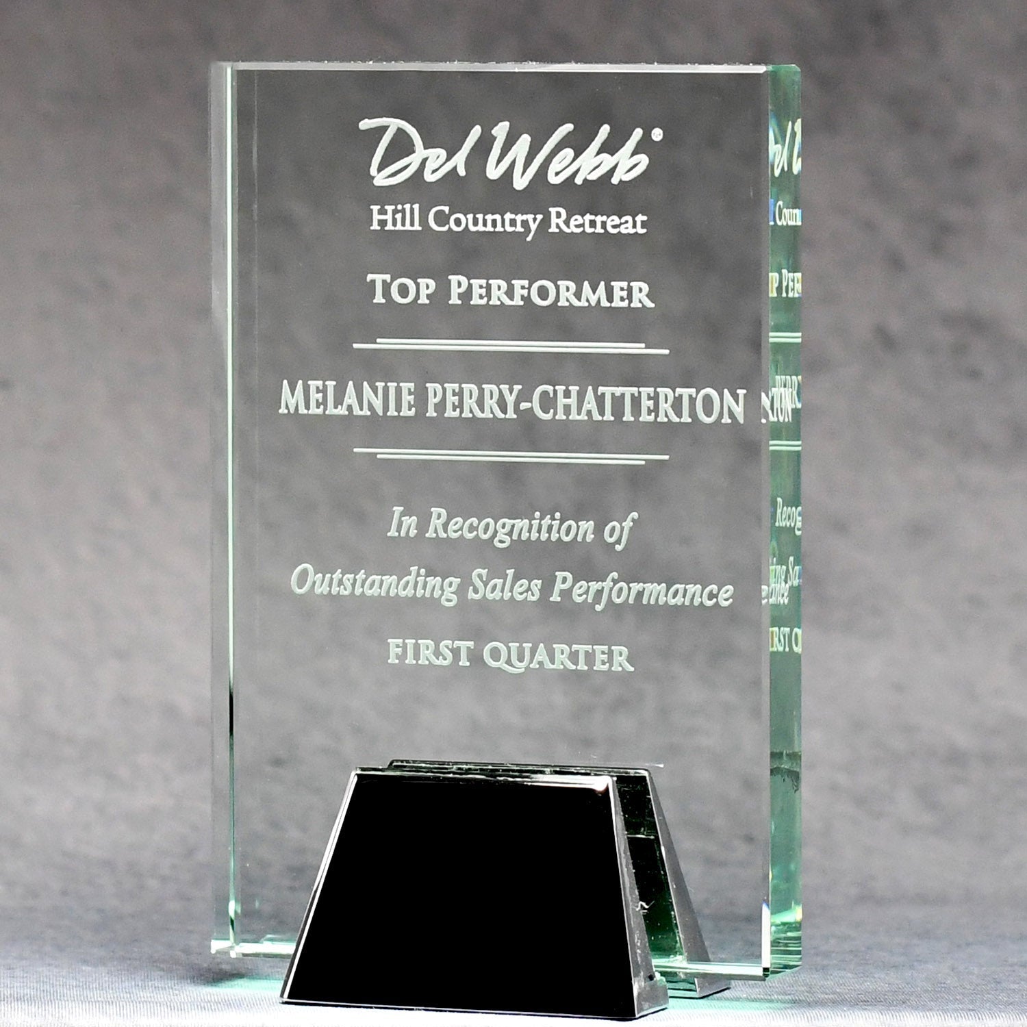 Jade Glass Plaque with Chrome Stand