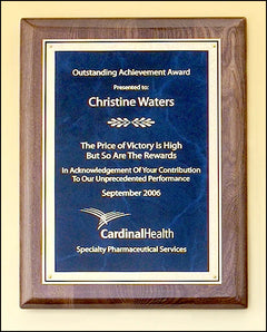 Walnut Stained Piano Finish Plaque with Brass Plate