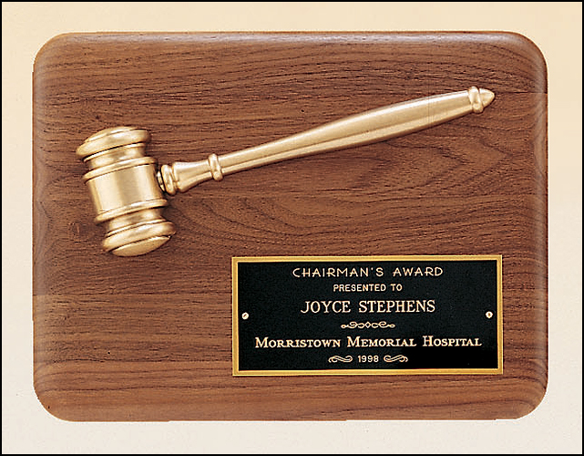 American Walnut Plaque with Antique Bronze Gavel