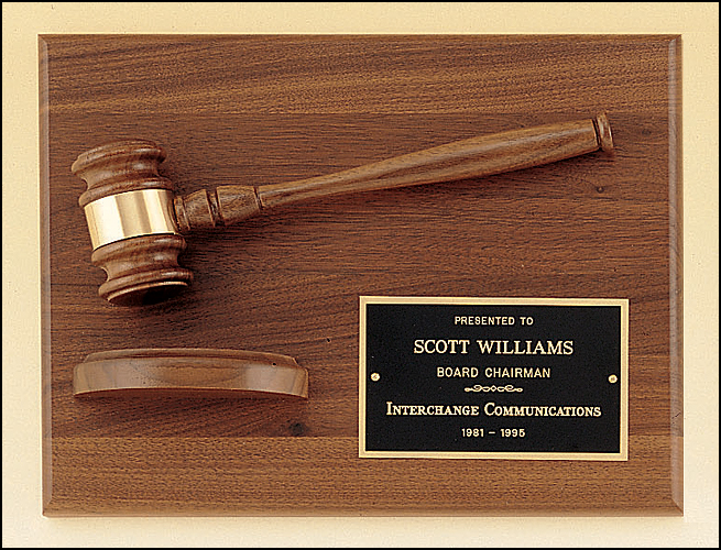 American Walnut Plaque with Walnut Gavel