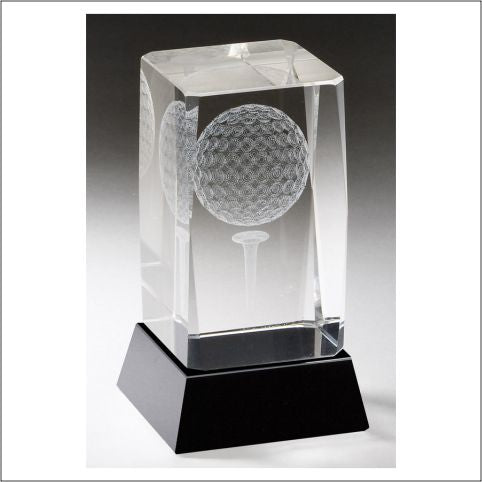 3D Lasered Crystal Golf Ball/Tee Award on Black Base