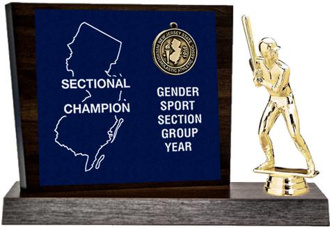 Baseball Sectional Champion Award, Walnut Styled Replica